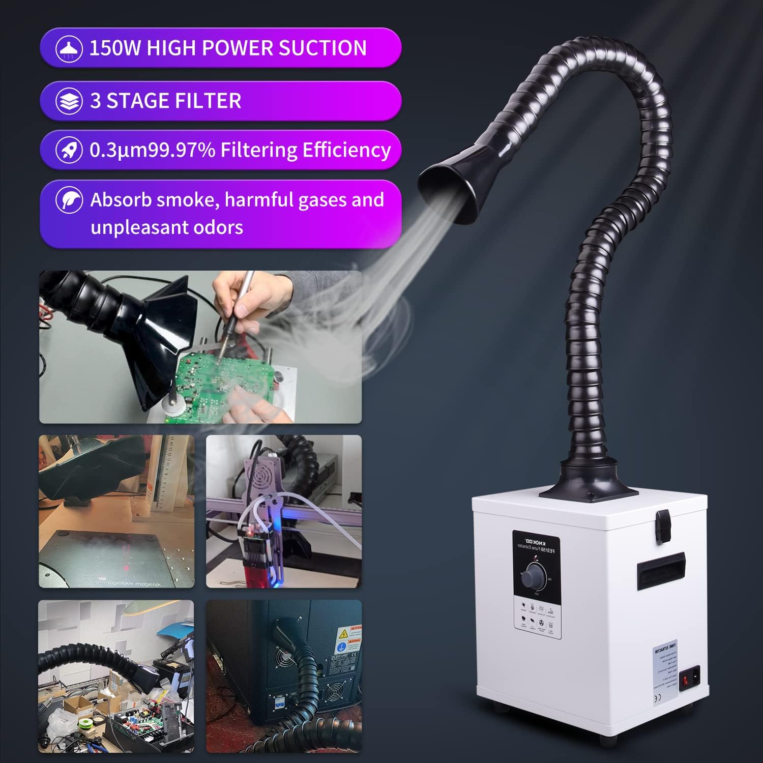 Fume Extractor Laser - 煙吸収装置 3段階フィルター付きはんだ煙吸収装置 強力吸引浄化装置 レーザー彫刻溶接用煙吸収器