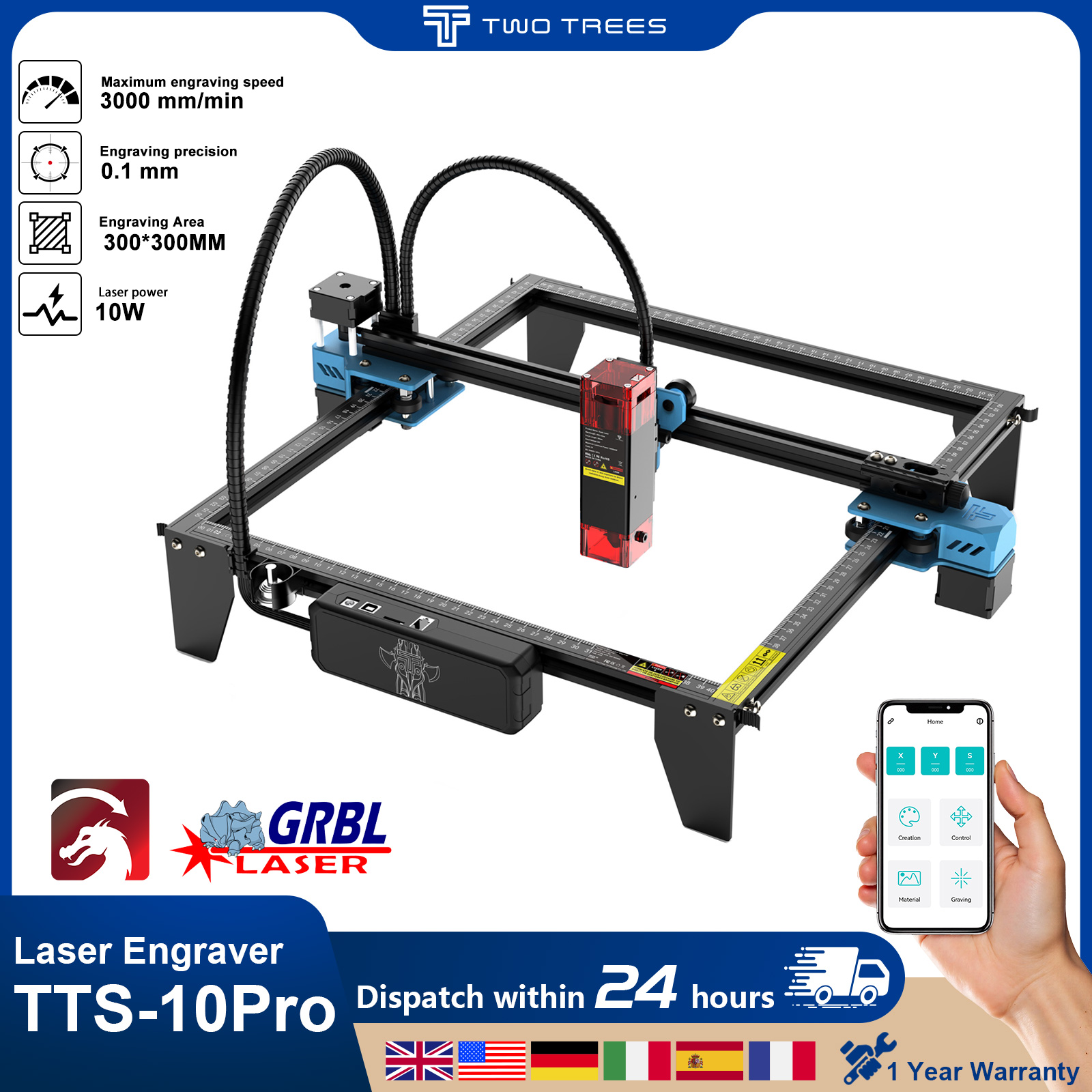 Industrial Laser Printing Machine - Twotrees TTS-10Pro レーザー彫刻機 タッチスクリーン搭載 金属レーザー彫刻機 DIY
