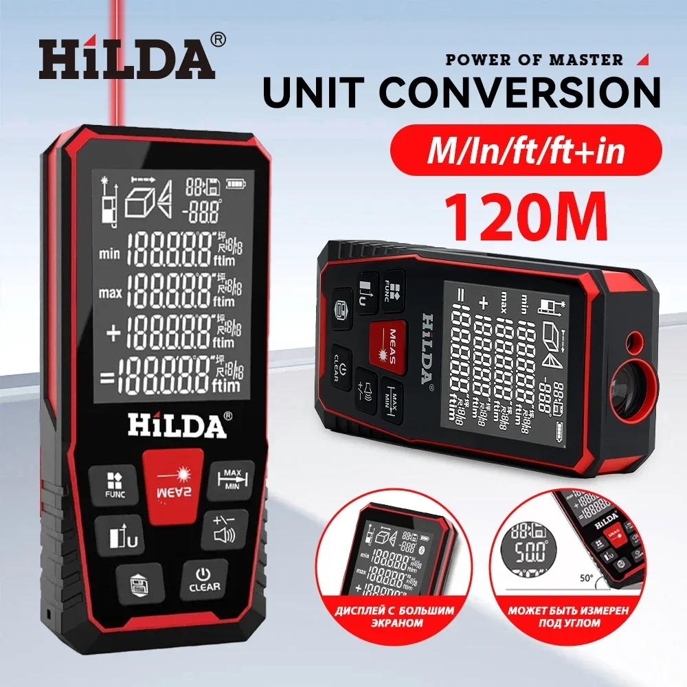 Industrial Laser Tape Measure - Hildaレーザー距離50m/100m/120mレンジファインダープロフェッショナルメーターレーザー距離ファインダー定規テストツール