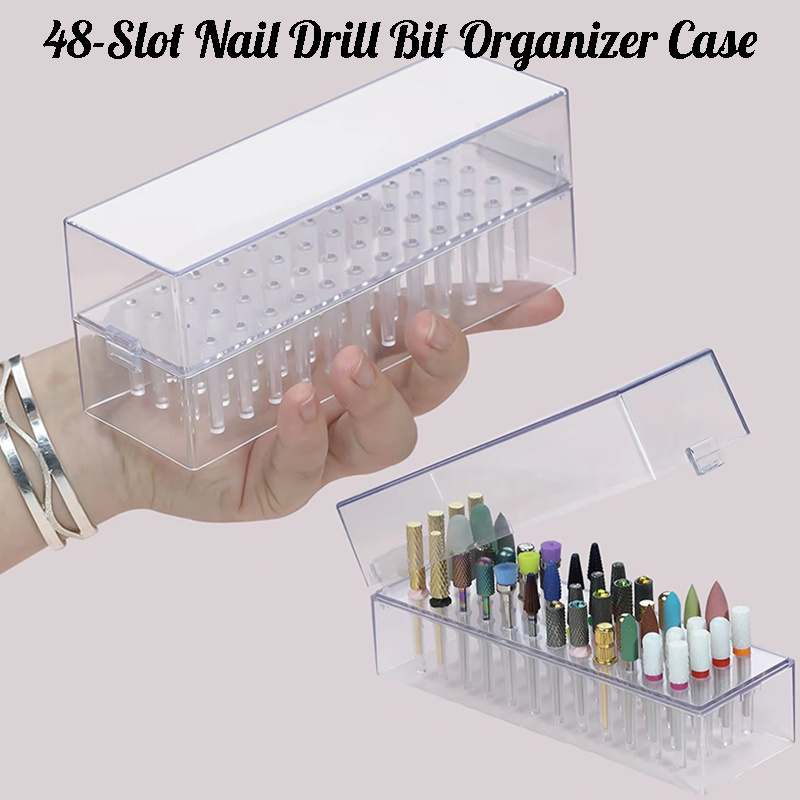 Acrylic Cutting Machine - 48穴クリアネイルドリルビットホルダー収納ボックス、ミリングカッター用防塵ネイルビットケース、アクリルネイルアクセサリー用