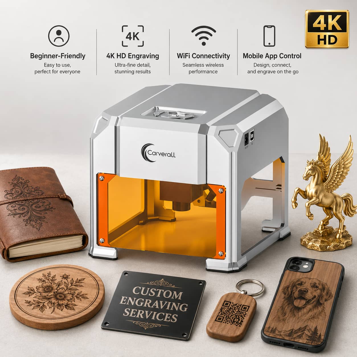 Acrylic Cutting Machine - カバーラルレーザー彫刻機、K4 3W、A1 Pro 5W/10W、HDカメラポジショニング＆デュアルレーザーメタルカッター、WiFiアプリ制御、木製アクリル革DIYクラフト家庭用ワークショップ向け密閉型デスクトップ彫刻ツール