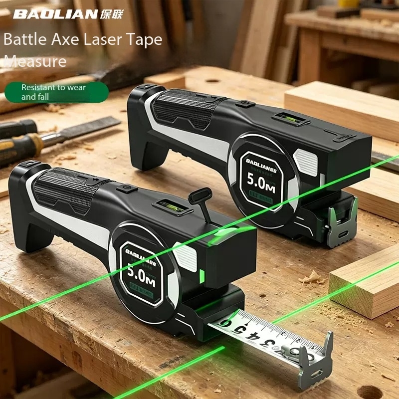 Industrial Laser Tape Measure - 3in1デジタル表示レーザー赤外線距離計、高精度5mスチールテープメジャー付きで距離測定が可能