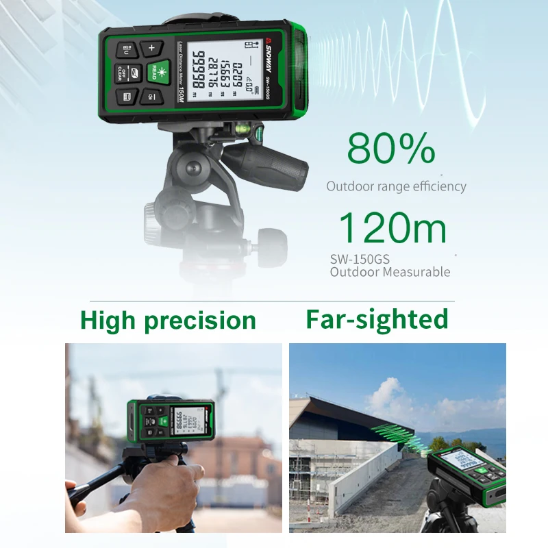 グリーンレーザー距離計デジタル距離計 150 メートル 10 - Industrial Laser Tape Measure のレビューと価格