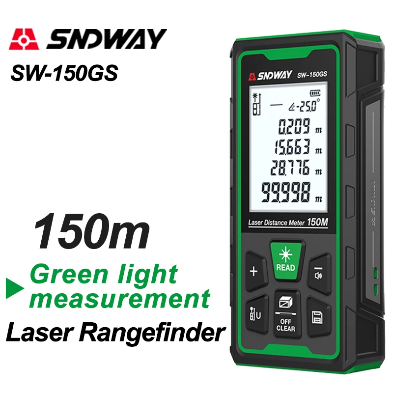 グリーンレーザー距離計デジタル距離計 150 メートル 10 - Industrial Laser Tape Measure のレビューと価格