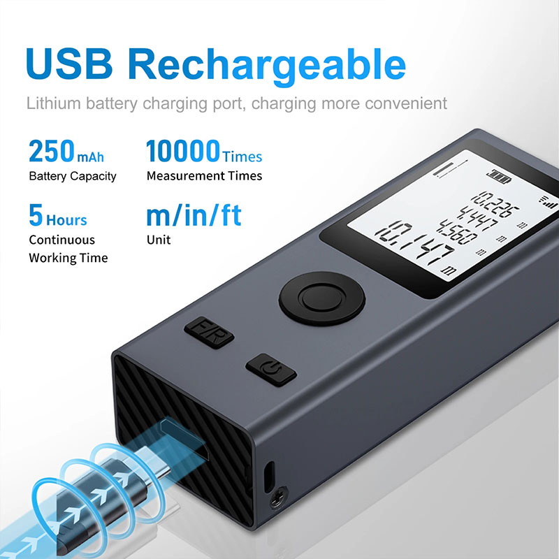 ミニレーザー距離計デジタル巻尺レーザー定規USB充電アルミニ - Industrial Laser Tape Measure のレビューと価格