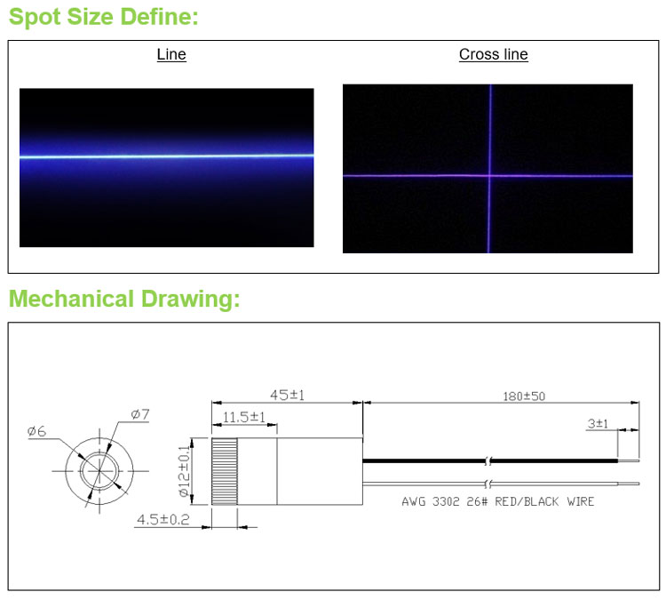 D12x45mm フォーカス調整可能 405nm 1mW～1 - Industrial Blue Laser のレビューと価格